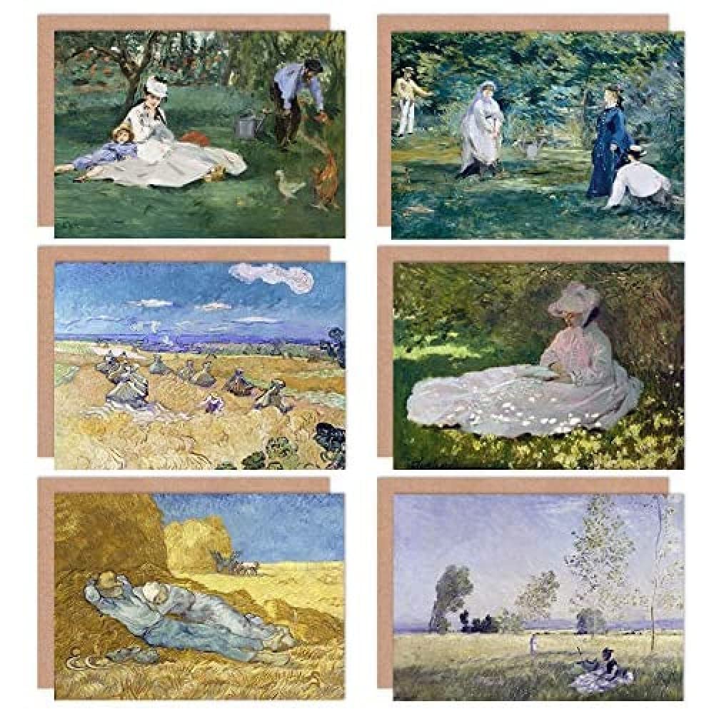 Artery8 Monet Manet Van Gogh Spring Summer Fields Landscape Mixed Fine Art Greeting Card Pack of 6