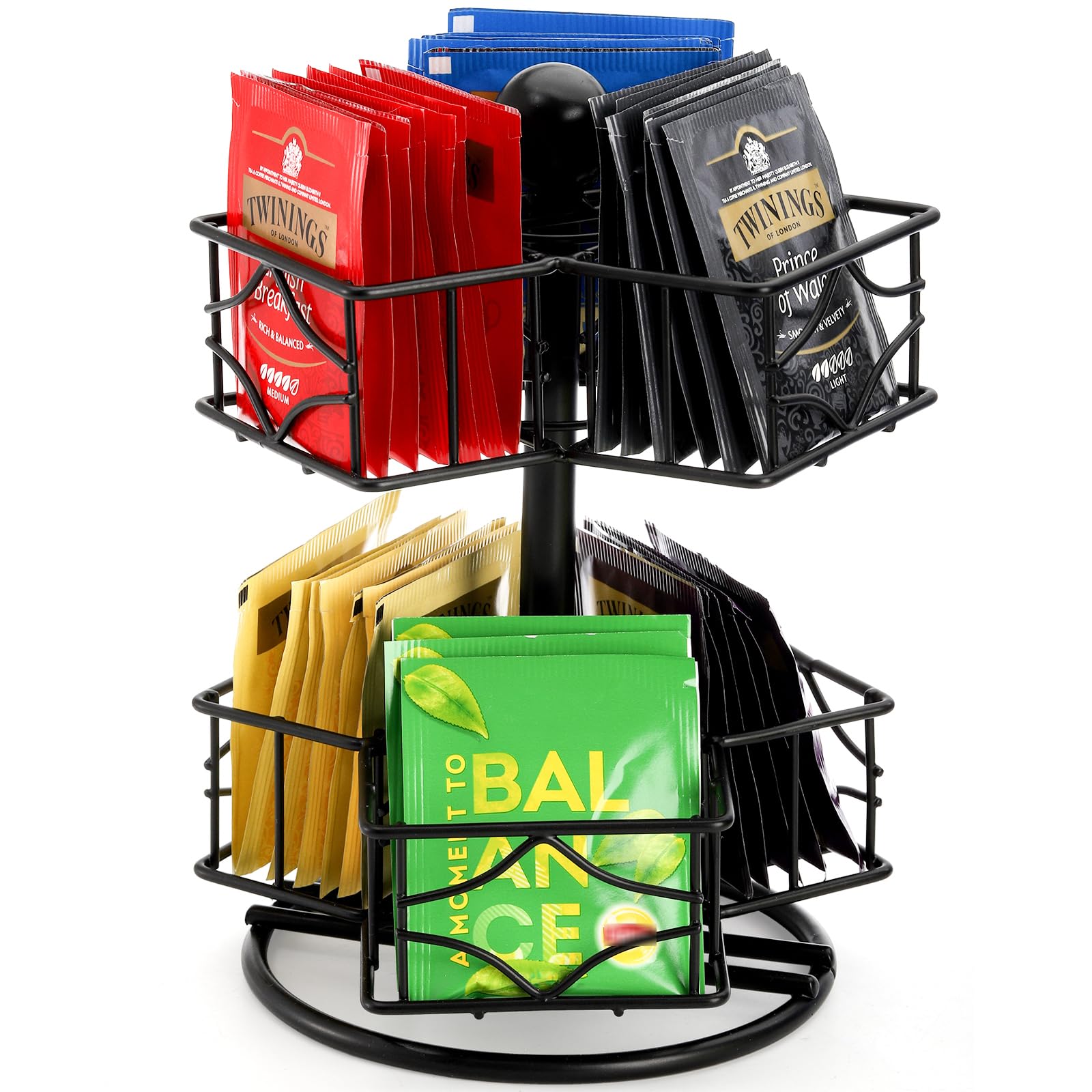 Photo 1 of Frcctre Tea Bag Organizer, 360 Degree Tea Bag Spining Carousel Organizer with 6 Compartments, Lazy Susan Sugar Coffee Creamer Caddy for Kitchen Counter Cabinet Organizer, Up to 60 Tea Bags Storage