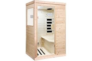 OUTEXER Far Infrared Sauna Home Sauna Spa Room Low-EMF Finland Spruce Wood 800W Indoor Saunas with Control Panel and Tempered Glass Door, Room:35.2 * 27.6 * 61.6Inch
