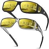 Fanshen Night Driving Glasses for Men Women, Fit Over Night Vision Glasses Anti Glare Polarized Lens with UV Protection