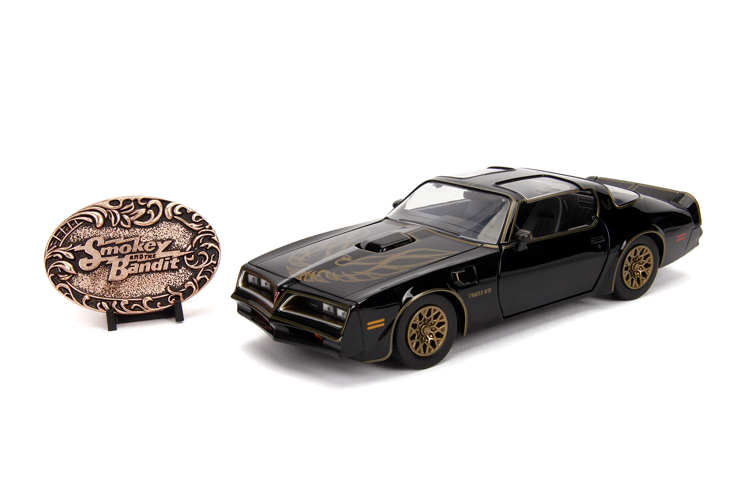 Jada Toys Smokey & Bandit 1977 Pontiac Firebird Toy Car Die-Cast Doors, Boot & Bonnet for Opening Including Collectible Coin, Scale 1:24, Black