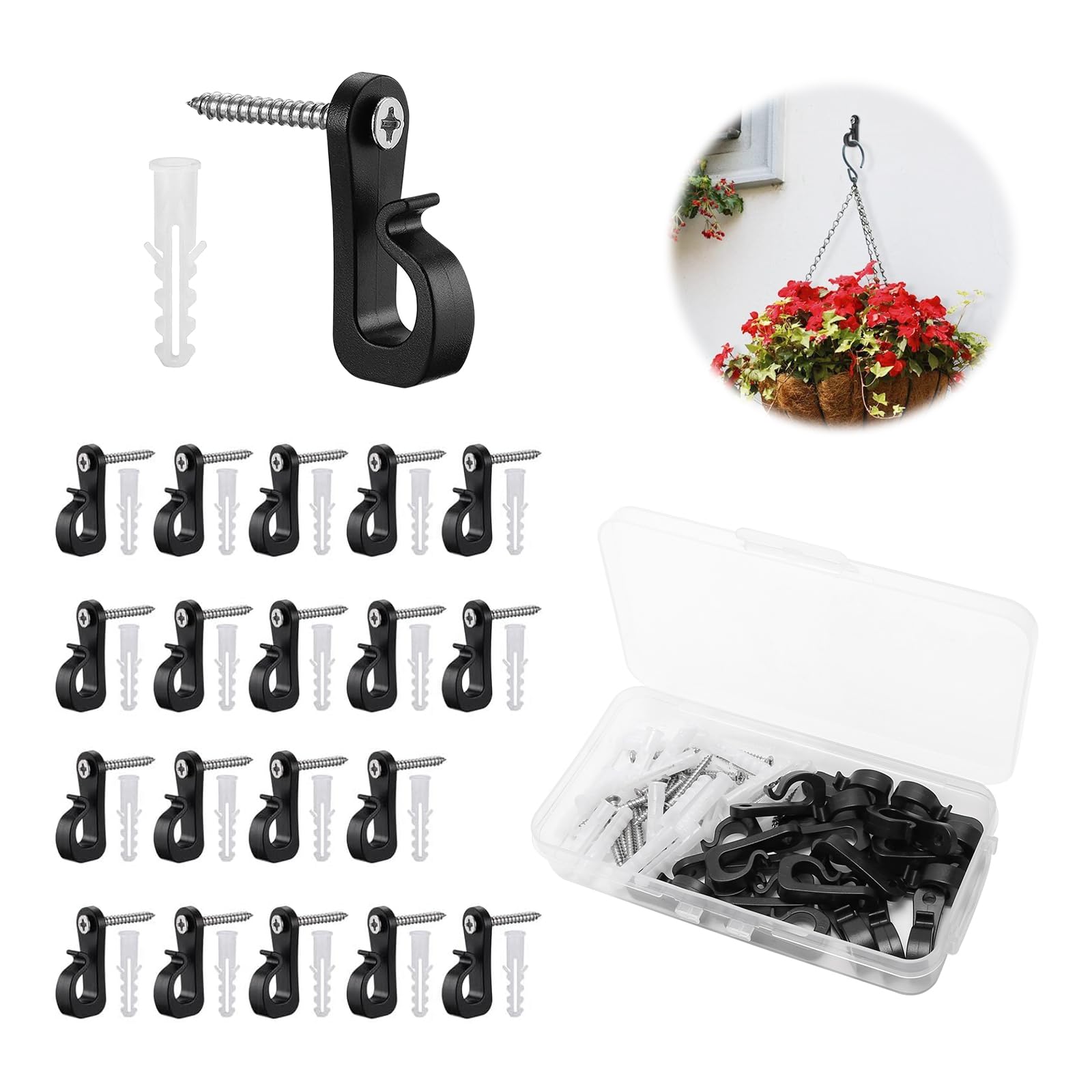 Weniubit 20Pcs Mini Fairy Light Screw Hooks, Outdoor Christmas Light Q-Hanger Hooks for Hanging Garden LED String Lights and Christmas Party Decoration, Black (20)