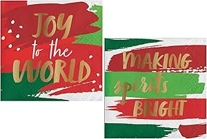 Christmas Cocktail Napkins with Elegant Foil Stamped Variety Beverage Paper Napkins Assorted 32 Count Set