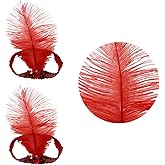 2pcs Feather Headdress,Sequins Headband,1920s Flapper Headpiece,Carnival Party Headwear,Costume Gatsby Mardi Gras Headband