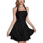 Sparkly Halter Dress for Women, Sleeveless Cocktail Party Square Neck Sparkling Dresses Backless Women's Evening Clubwear