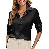 Syewan Premium Soft Breathable Stretch Satin Silk Button Down Shirts for Women Long Sleeve Leopard Blouses Work Dress Tops