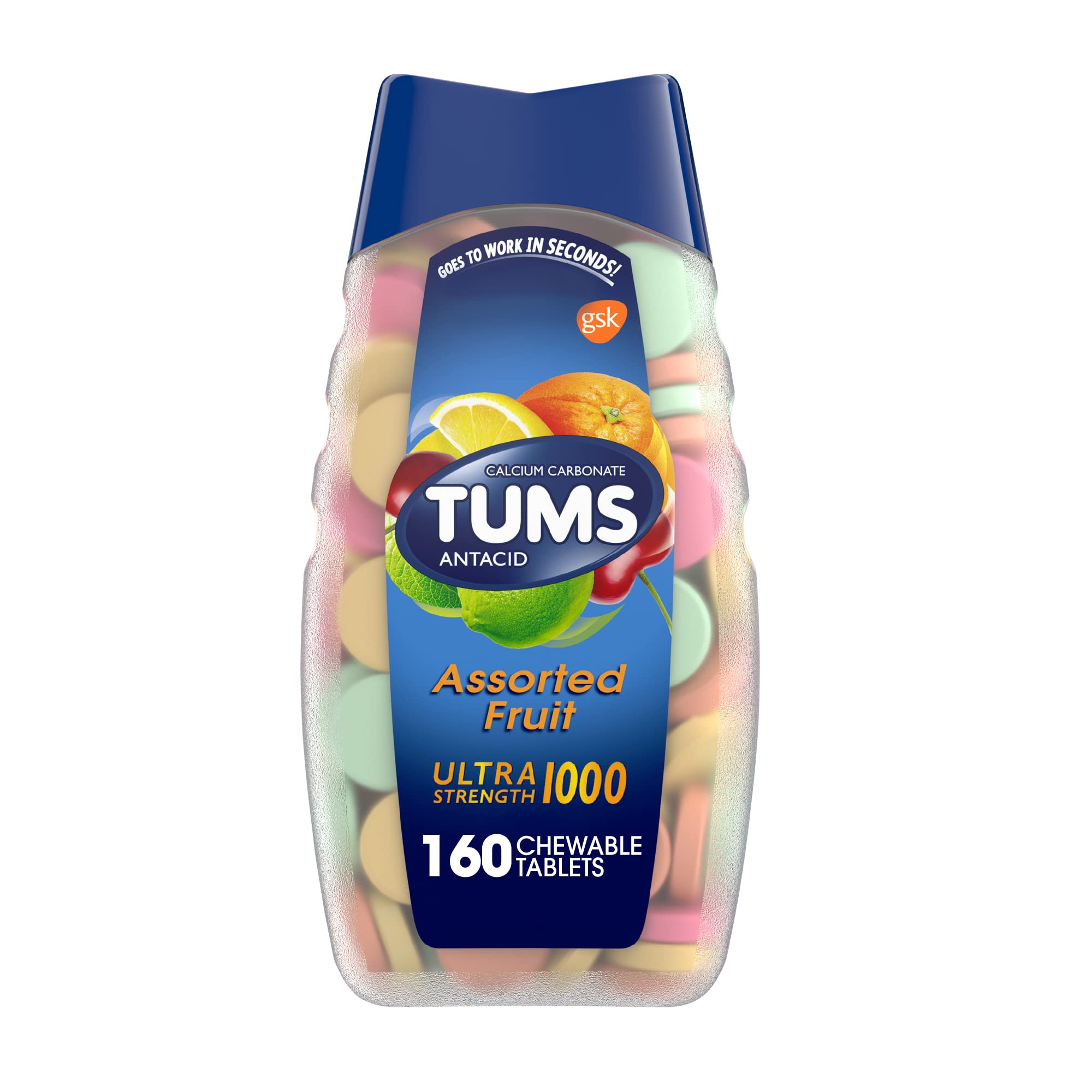 TUMS Smoothies Antacid Tablets, Heartburn Relief, Assorted Fruit, 160 Count