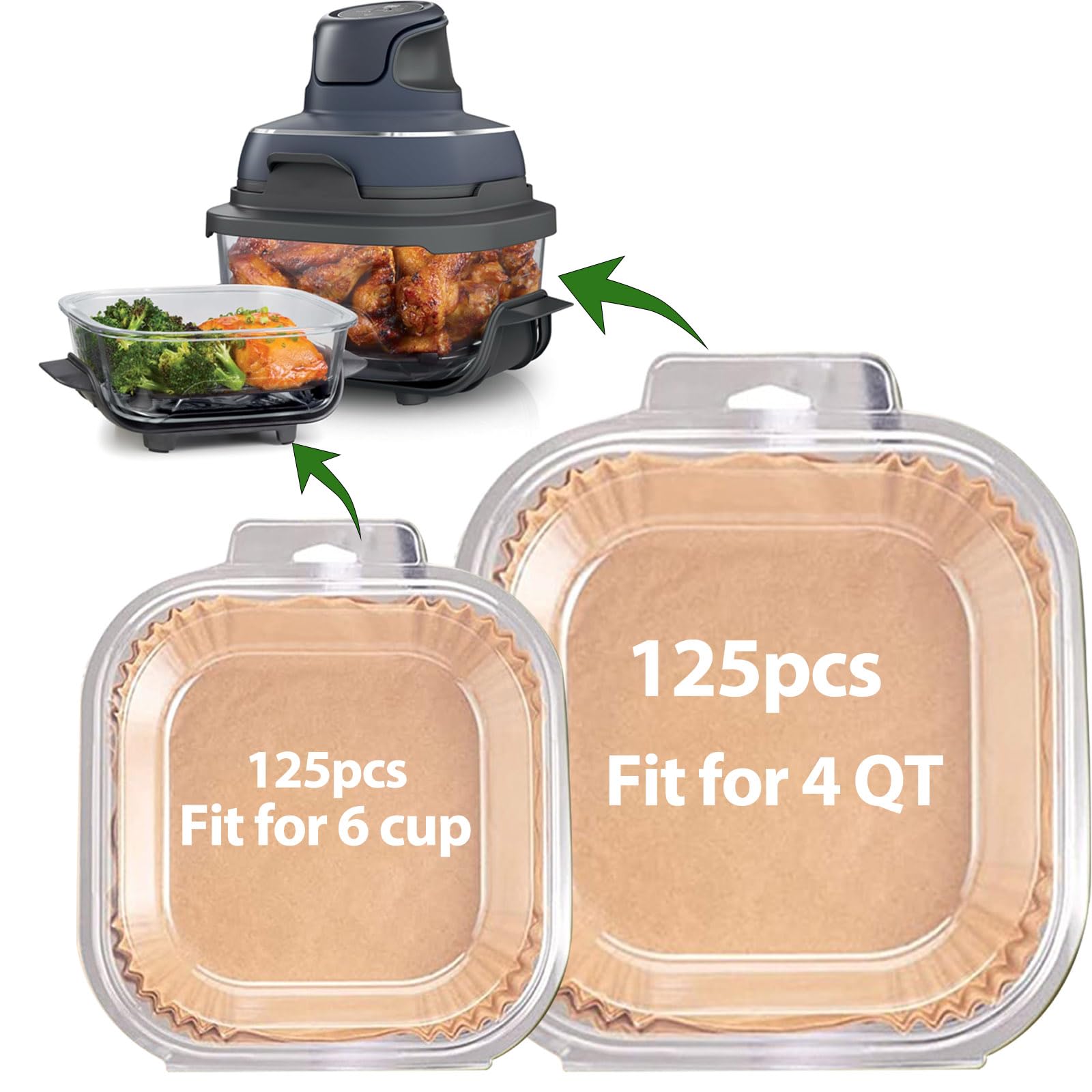 Photo 1 of Air Fryer Liners for Ninja Crispi, Disposable 125 + 125 Pcs Ninja Crispi Accessories for Ninja Crispi 4-in-1 Portable Glass Air Fryer Cooking System, Non-Stick Ninja Crispi Liners Disposable
