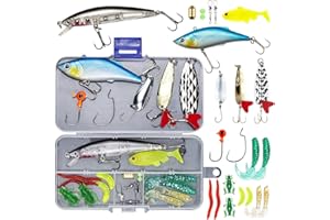 GOANDO Fishing Lures Kit for Freshwater Bait Tackle Kit for Bass Trout Salmon Fishing Accessories Tackle Box Including Spoon Lures Soft Plastic Worms Gifts for Men