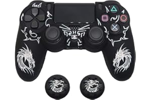 Controller Skin for PS4, BRHE Anti-Slip Grip Silicone Cover Protector Case Compatible with PS4 Slim/PS4 Pro Wireless/Wired Gamepad Controller with 2 Dragon Carving Thumb Grip Caps