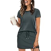 Sampeel Women's 2 Piece Skirt Sets Side Slit Tops and Tennis Skort with Pockets Trendy Airport Loungewear Travel Outfits