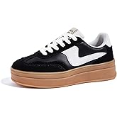 LUCKY STEP Women's Platform Fashion Sneakers Thick Sole Suede Faux Leather Classic Rubber Gum Sole Low Top Casual Walking Shoes