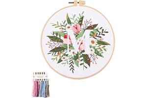 artcici Embroidery Kits Plant Flower Leaf English Letter Patterns for Beginners Adults, Full Range Embroidery Starter Kits Cross Stitch Needlework Supplies (Letter M)