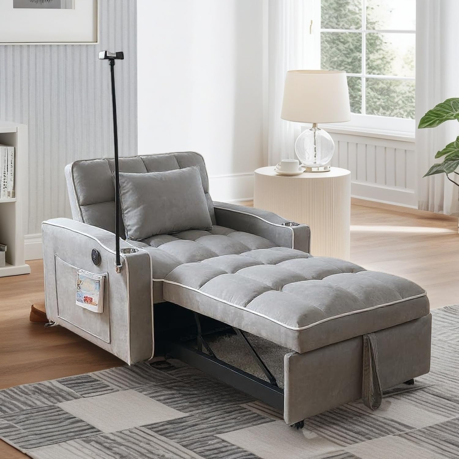 Photo 1 of ***FINALE SALE/NO RETURN, SOLD AS PARTS ONLY*** Trygoal Convertible Sleeper Chair, Pull Out Chair Sleeper with Bracket and Cup Holder, Chairs Bed Sleepers for Adults, 3 in 1 Sofa Bed Chairs for Small Spaces, Living Room, Light Gray
