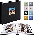 1DOT2 Photo Album with Writing Space 50 Pages 4x6 Photos Hold 200 or 5x7 Pictures Hold 100, Linen Cover Small Photo Book Albums with Memo for Anniversary Wedding Baby (Black)