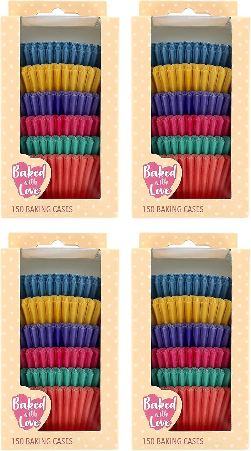 Baked with Love Brights Cupcake Cases, 50mm Baking Cups, Red, Blue, Green, Yellow, Purple, Orange, Greaseproof Paper Cases for Muffins and Cupcakes, Pack of 600, 86971