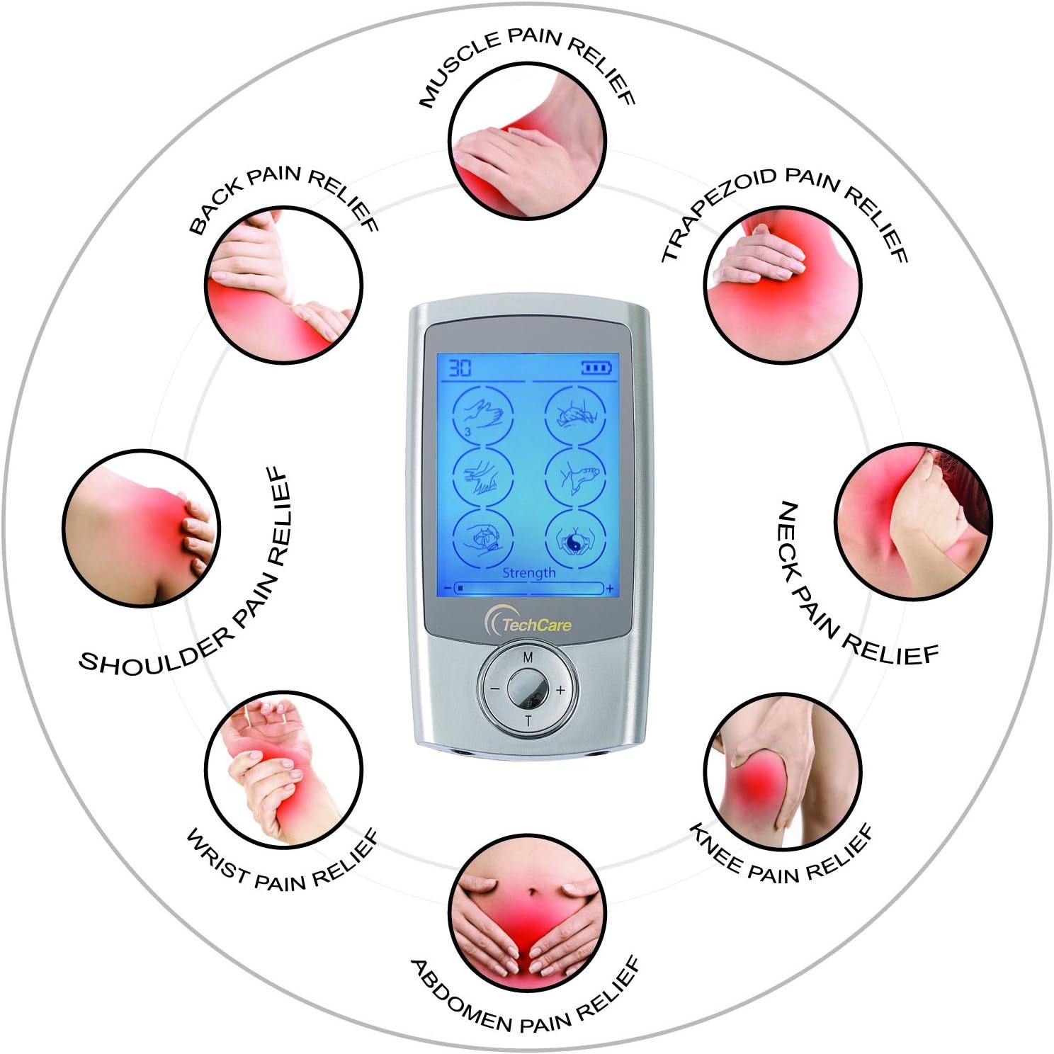 TechCare Pro TENS Unit 24 Modes Best Portable Massager Back Neck