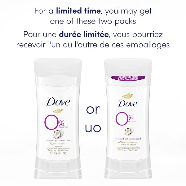 DOVE 0% ALUMINUM DEODORANT STICK NON-IRRITATING DEODORANT FOR UNDERARM CARE COCONUT AND PINK JASMINE KINDEST ALUMINUM FREE DEODORANT 2.6 OZ