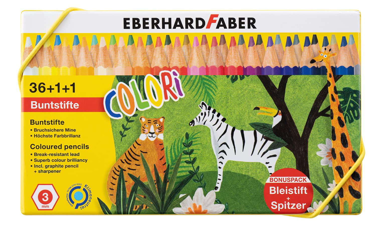 Eberhard Faber 514838 Colori Pencil Set with 36 Hexagonal Coloured Pencils, 1 Mechanical Pencil and a Pencil Sharpener, Waterproof and Shatterproof, in Cardboard Case, Crayons for Painting and Drawing