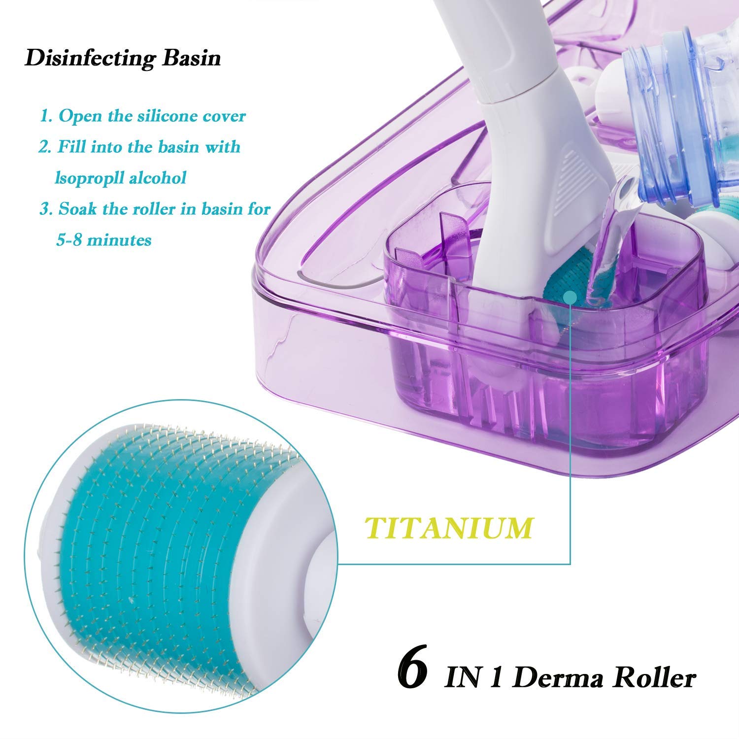6 in 1 Derma Roller Microneedle Kit for Body and Face 0.2 mm 0.25 mm 0.3 mm - Titanium Dermaplaning Tool for Massage, Cream Absorption and Ultimate Glow - Microneedling and Microdermabrasion: Beauty