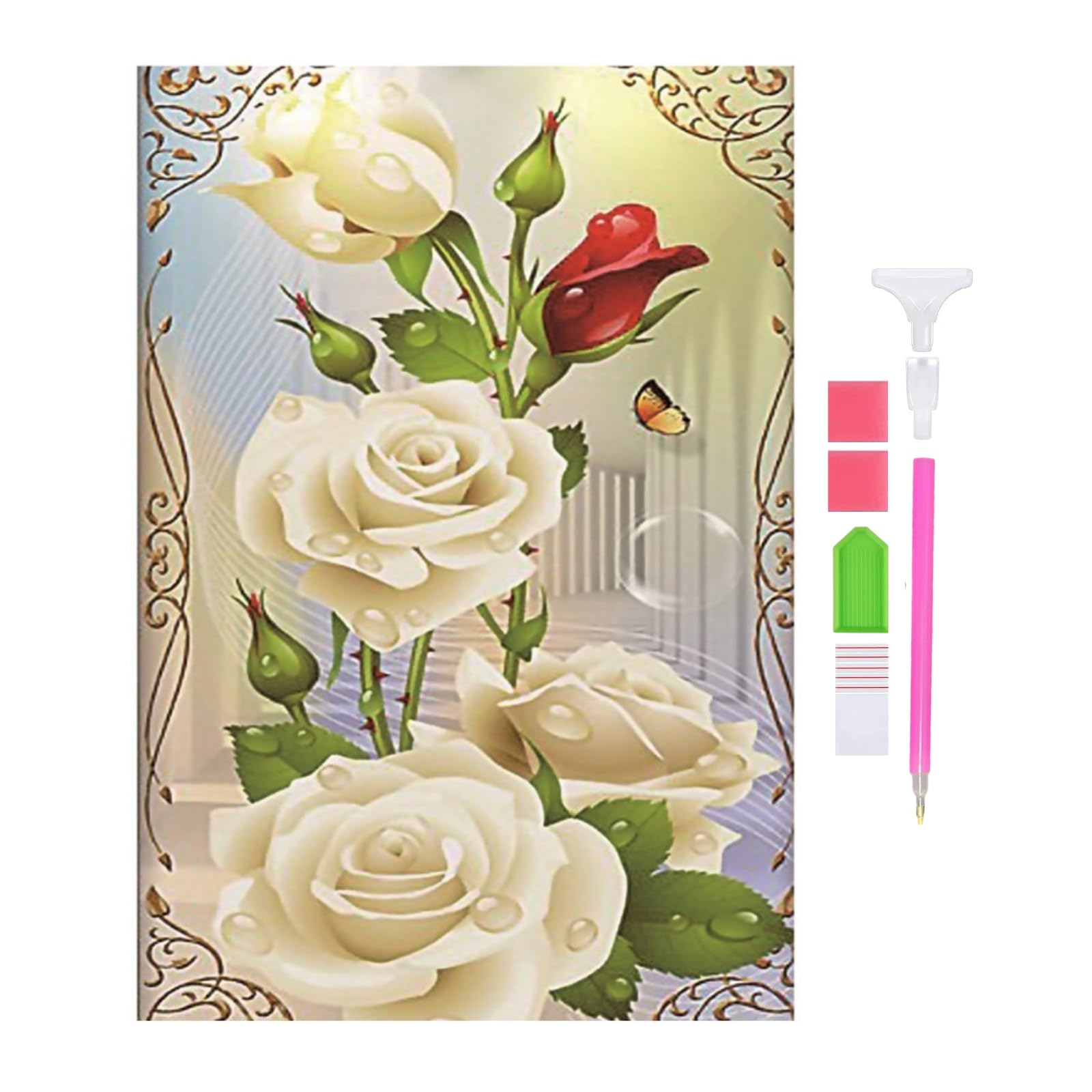5D DIY Diamond Painting Children Adults Flowers Rose Pictures Painting Colourful Pattern Embroidery Kits 5D Diamond Painting Home Wall Decoration Living Room Bedroom Entrance Decoration (B)