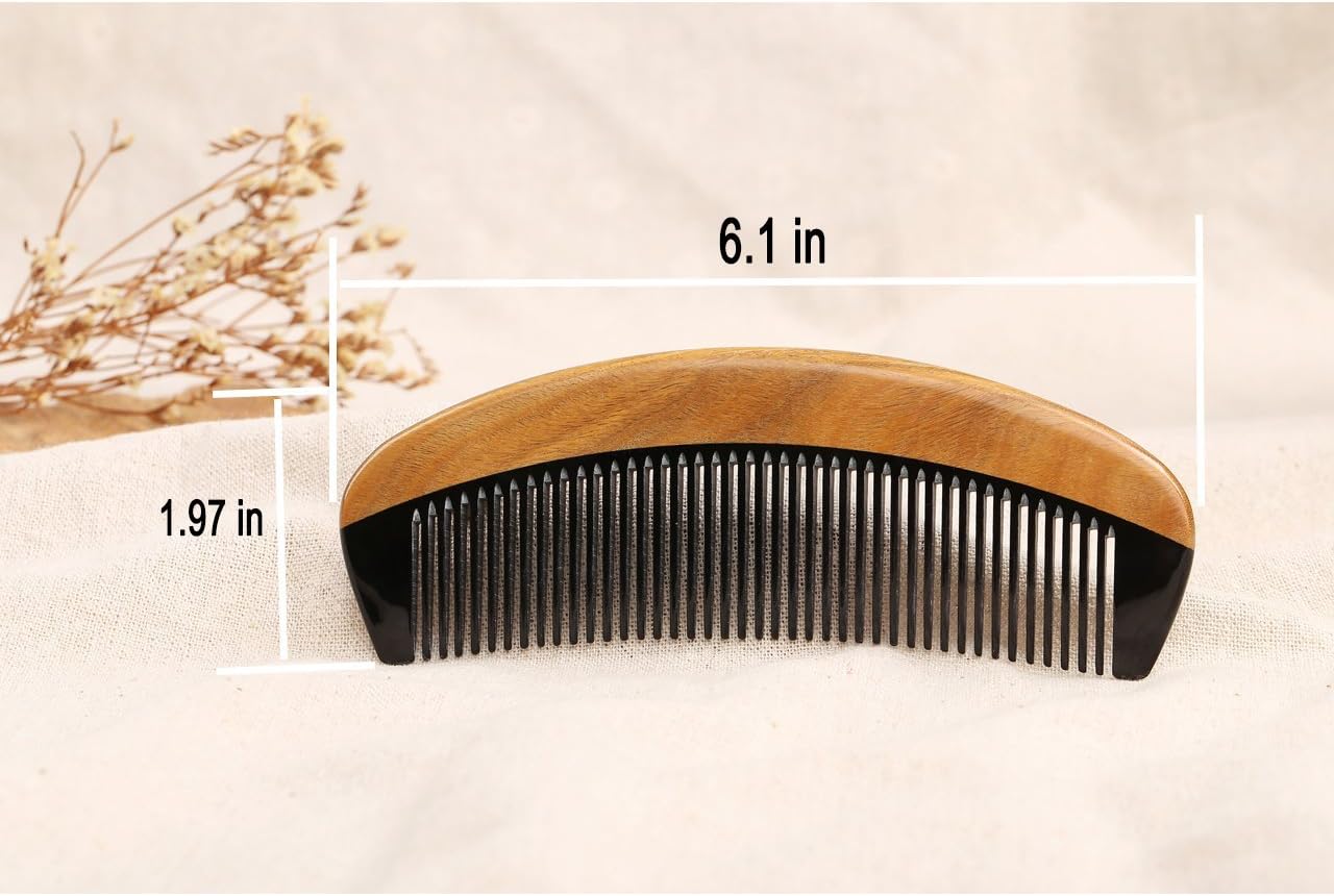 LWBTOSEE Wide Tooth Handcrafted Neem Wood Comb and Fine Tooth Wood Comb,Green Sandalwood Anti Static Detangling Horn Comb for Women Men And Girls,Hair Comb for Thick Curly And Wavy Hair - Image 4
