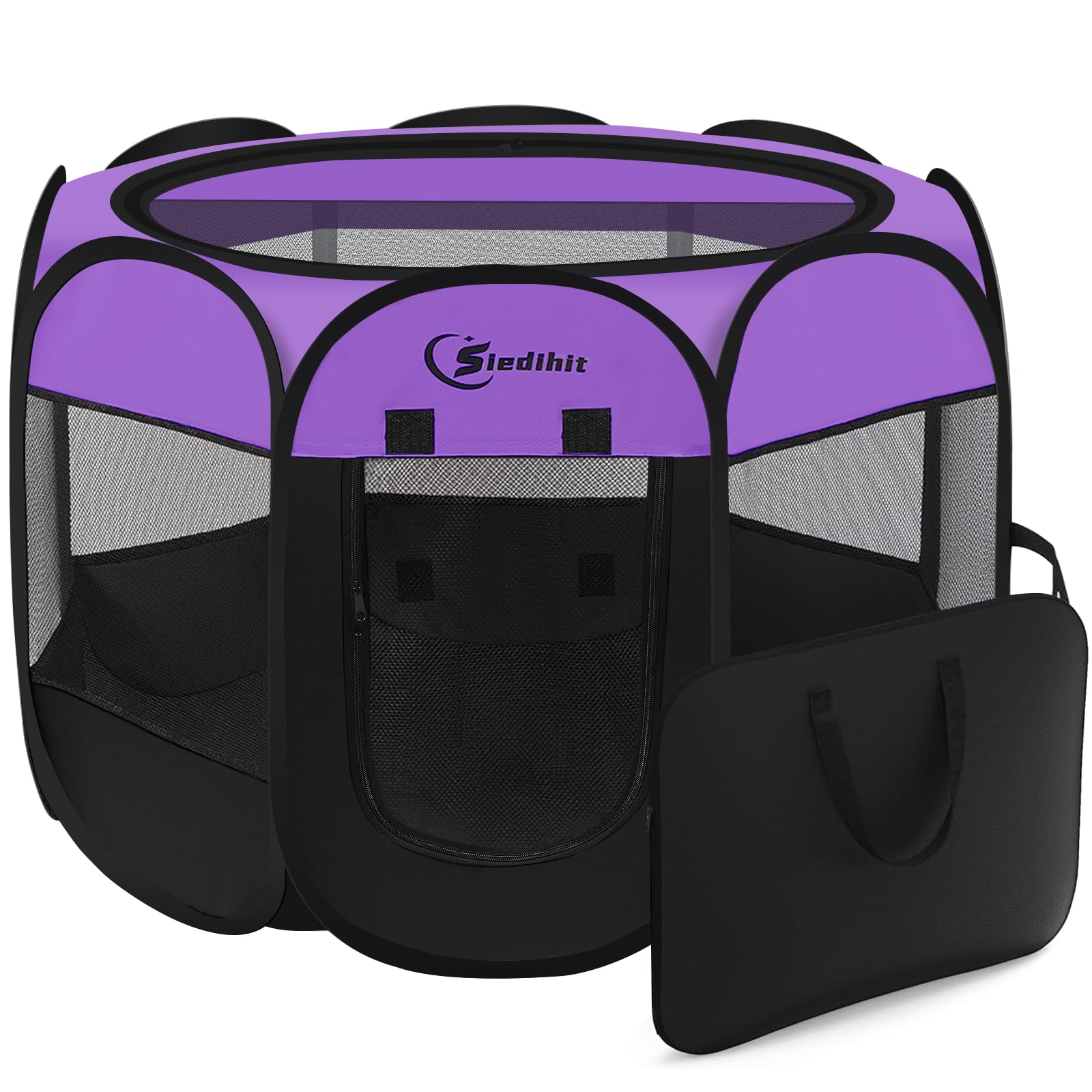 Photo 1 of Dog Playpen, Puppy Pet Playpen, Medium Dogs Tent Crates Cage Indoor/Outdoor, Portable Pop Up Dog Kennel Playpen with Carrying Case for Dogs/Cats/Rabbits, Removable Zipper Top, Purple