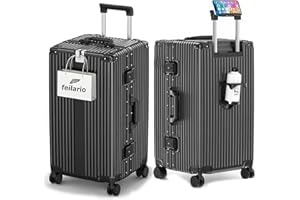 feilario 30in Super Large Captain Aluminum Frame Hardside Spinner Wheels Luggage, Removable Wheels Zipperless Checked Suitcase with Cup Holder/Phone Holder