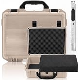 Relaxweex 13.78 x 11.02 x 4.33 Inch Hard Case, Grid Shell, Tan | Waterproof Portable Protective Case with Knife, DIY Customizable Foam Insert, Camera Drones Equipment Tools Test Instruments