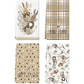 Artoid Mode Buffalo Plaid Bunny Rabbits Happy Easter Kitchen Towels Dish Towels, 18x26 Inch Seasonal Decoration Hand Towels Set of 4