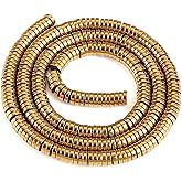 Cheriswelry 390pcs/strand 4x1mm Flat Round Metal Heishi Beads Spacer Gold Plated Non-Magnetic Synthetic Hematite Flat Disc Coin Loose Beads for Surfer Bohemian Jewelry Making Supplies
