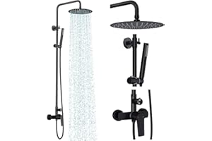 Rainsworth Outdoor Shower Kit Matte Black - Single Handle Brass Valve, 10 Inch Rain Shower Head and Handheld Spray Shower Fixture Combo, SUS 304 Stainless Steel Wall-Mounted Faucet