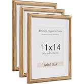 11x14 Picture Frame, Natural Solid Wooden Picture Frames with Tempered Glass, Display 8x10 with Mat or 11 x 14 Without, Vertical or Horizontal Wall Hanging Photo Frame, Natural Oak Color, 3 Pack