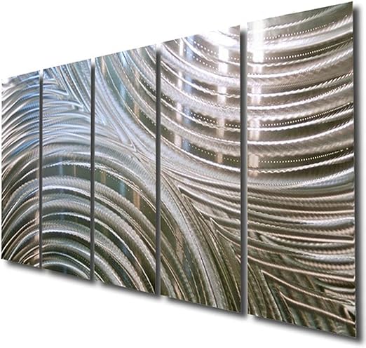 Amazon Com Statements2000 Abstract Large 3d Metal Wall Art Panels Indoor Outdoor Hanging Sculpture By Jon Allen Silver 64 X 24 Soothing Shores Home Kitchen