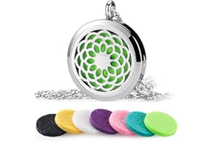 Aromatherapy Essential Oil Diffuser Necklace AromaHouse 316L Stainless Steel Locket Pendant Jewelry,24" Adjustable Chain+7 Re