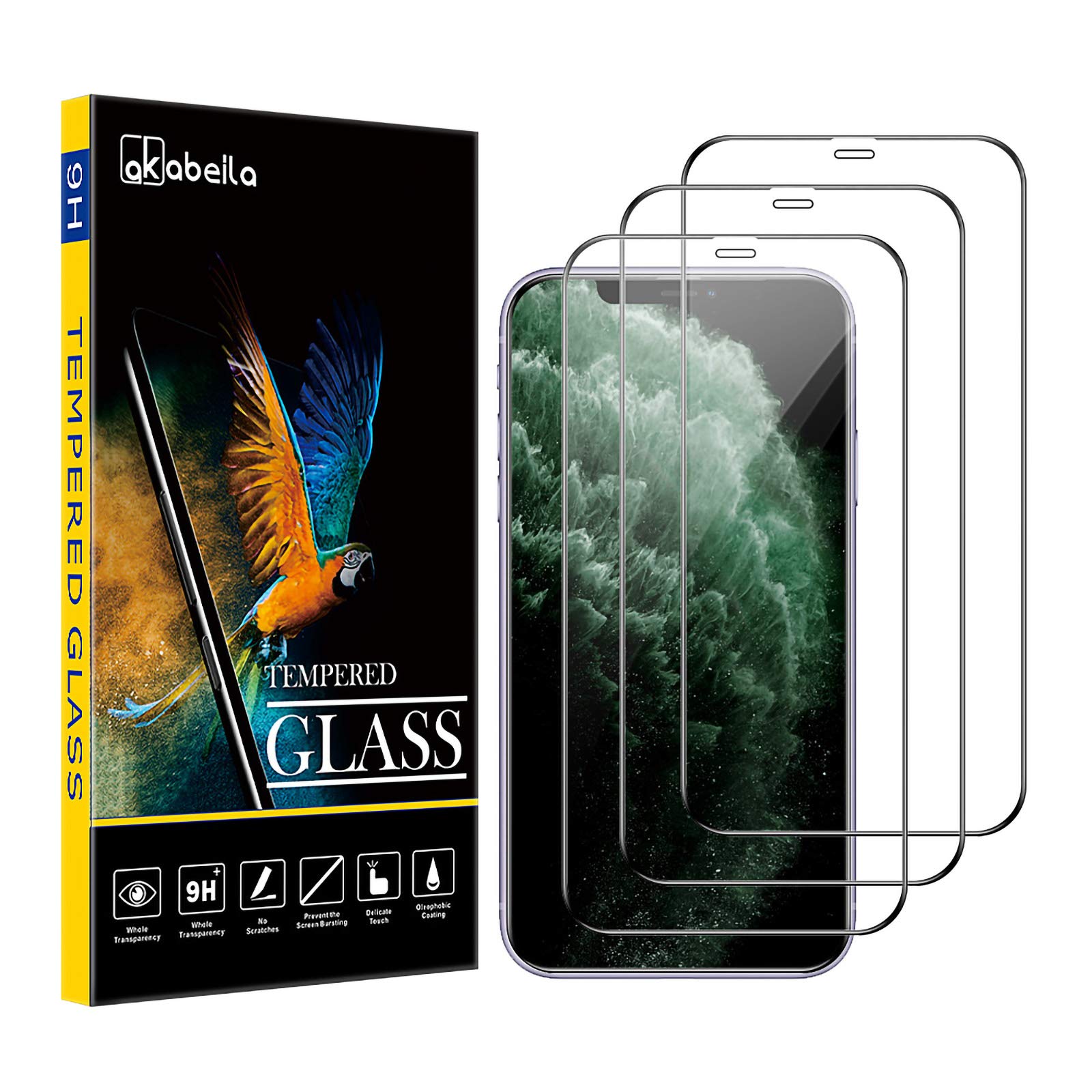 AKABEILA [3 Pack Screen Protector for iPhone 11 Pro Max/XS Max HD Tempered Glass Film 9H Hardness Case Friendly Easy Installation Anti Scratch Bubble Free Full Coverage