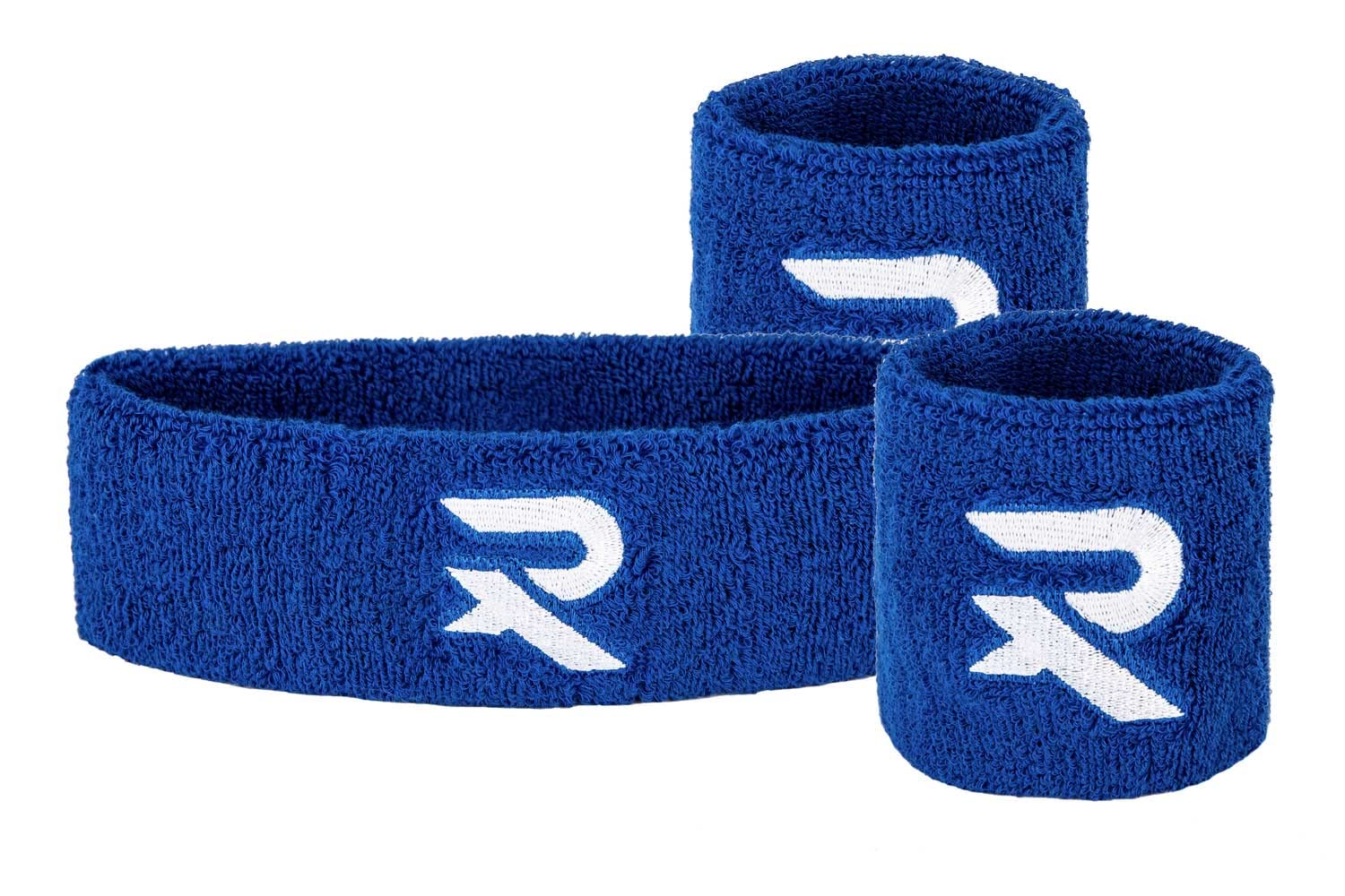 Raquex Wristband and Headband Set - Snug Fit Exercise Band - Cotton Sweat Bands for Men and Women - Stretchy Sweat Bands for Sports - 2 x Wrist Bands, 1 x Head Band (Blue)