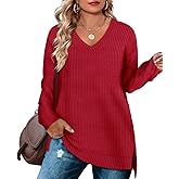 RITERA Plus Size Women Sweaters Waffle Knit Pullover Top Long Sleeve Casual Crewneck Shirt Loose Split Hem Fall Winter Blouse