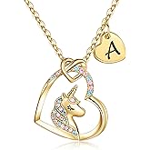 Hidepoo Valentines Gifts for Kids Girls - Unicorn Necklace Gifts for Teen Girls Kid, Colorful CZ Heart Pendant Initial Unicorn Necklaces for Girl Jewelry Birthday Gift for Girl Kid