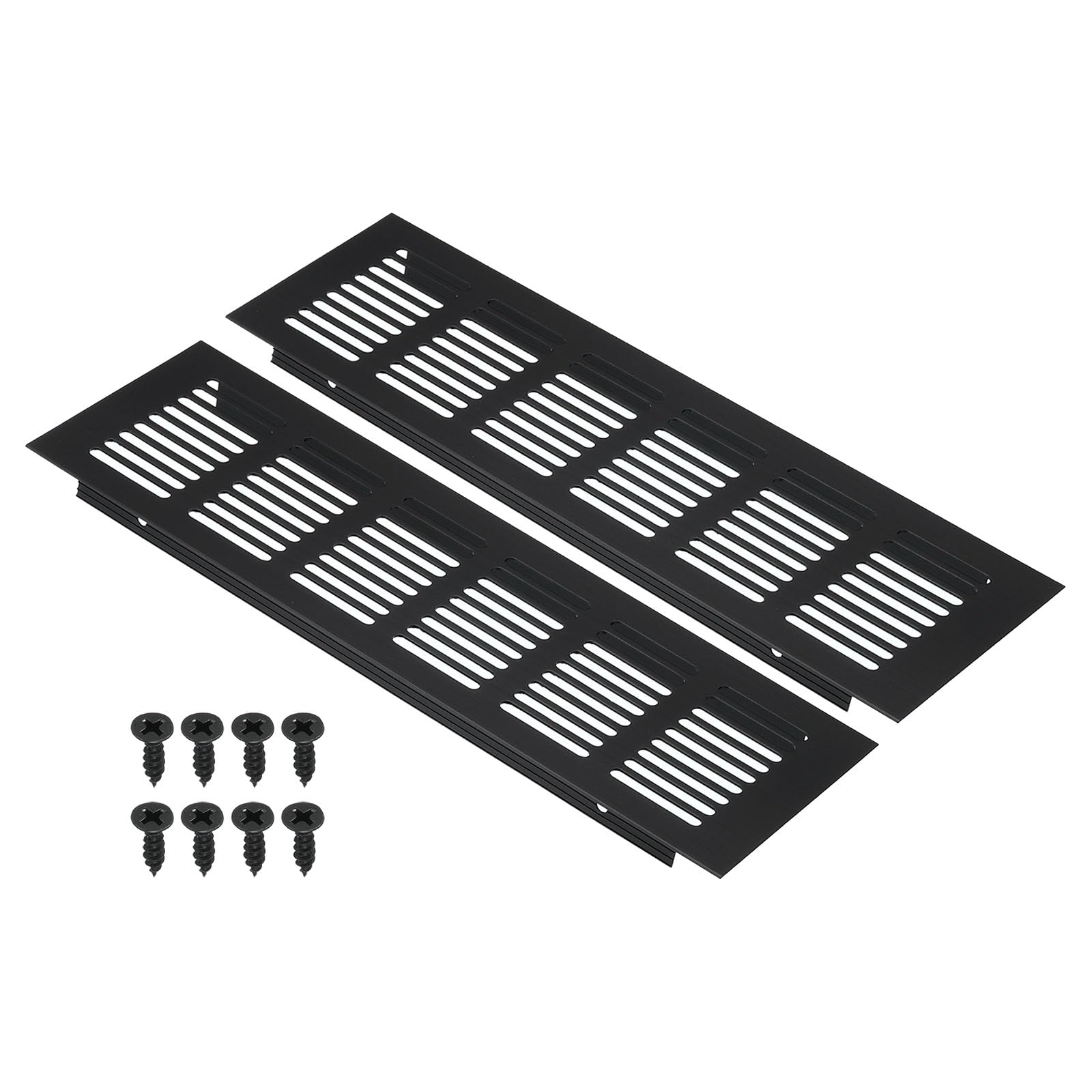 PATIKIL 10 x 3 Inch Door Air Vent Cover, 2pcs Aluminum Grille Ventilation Cover Louvered with Mounting Screws for Cabinet Wardrobe Door, Black