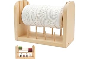 HAND U JOURNEY Wooden Spools Holder with 3 Thread Spool/Multifunctional Beech Thread Rack Organizer for Macrame Weaving Cord/String, Sewing Threads or Wool Yarn