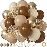 Brown and Gold Balloons, 60Pcs 12 Inch Brown Tan Nude Sand White Gold Confetti Balloons for Boho Neutral Bear Baby Shower Gender Reveal Wedding Birthday Party Decorations