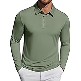DEMEANOR Mens Golf Polo Shirts Long Sleeve UPF 50+ Performance Lightweight Business Casual Classic Collared Golf Shirts