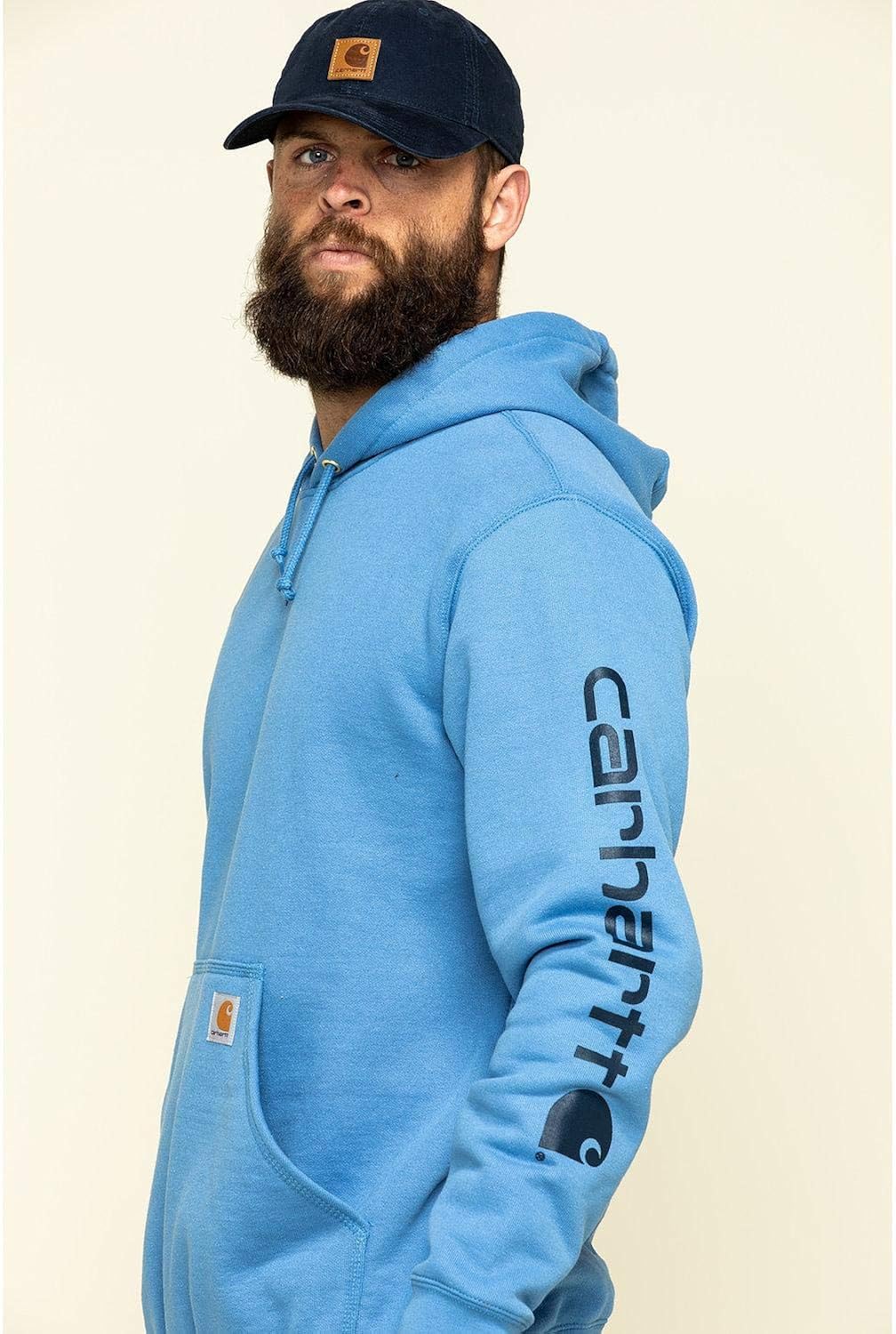 Carhartt Men's Midweight Sleeve Logo Hooded Sweatshirt, French Blue, 4X-Large: Clothing