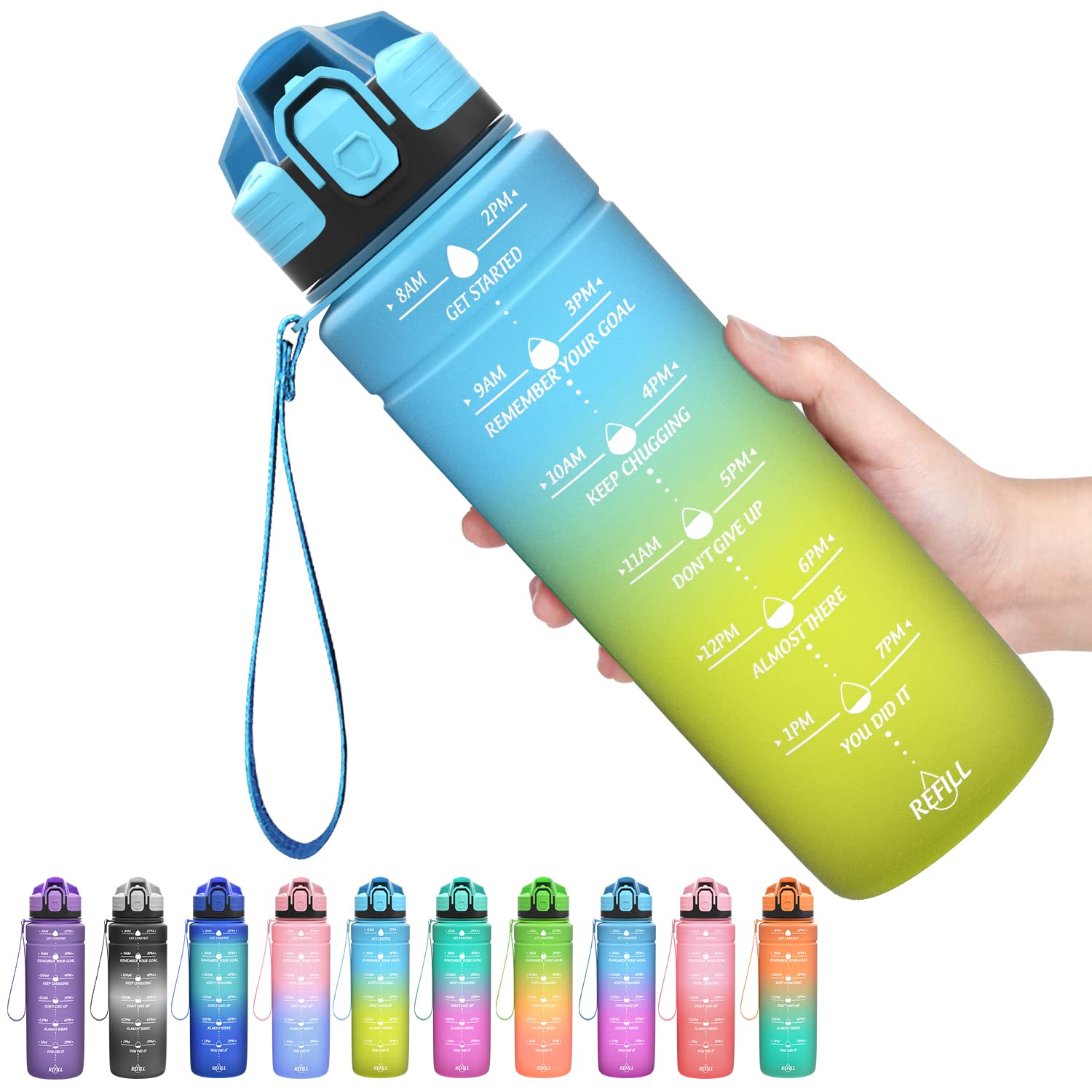 Coolfel Motivational Water Bottles - 1.5L, 1L, 700ml & 500ml Kids Bottles - BPA Free Tritan, Leakproof, Reusable for Gym, School, Running — image 1