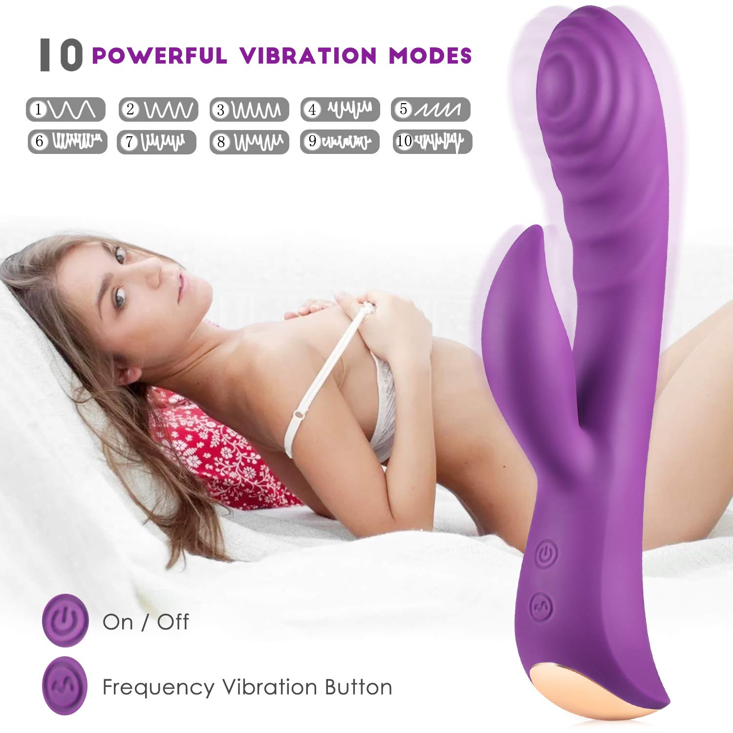 AL\'OFA Vibrador Rabbit G-punto Clitoris Vibrante Estimulador 10 Modos USB Recargable Impermeable Juguetes Sexuales, Morado