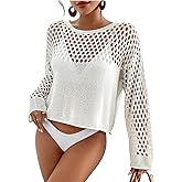 Bsubseach Swimsuit Coverup for Women Knitted Beach Cover Up Long Sleeve Crochet Tops