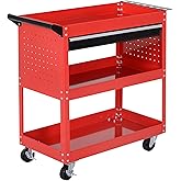 HOMCOM Rolling Tool Cart with Wheels, 132 LBS Capacity Steel Heavy Duty Cart with Ball Bearing Drawer, Trays, Tool Chest for 