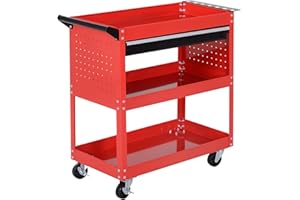 HOMCOM Rolling Tool Cart with Wheels, 132 LBS Capacity Steel Heavy Duty Cart with Ball Bearing Drawer, Trays, Tool Chest for 