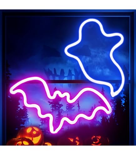 HFHungkeong Ghost Neon Sign LED Halloween Spooky Neon Light With Dimmable Switch And Hanging Chain,Halloween Desktop Fireplace Wall Decor Art Lights Gifts For Kids Friends Bedroom(Green - View #9